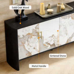 Modern 180 cm Sintered Stone Sideboard with Oak Wood Frame & Adjustable Shelves - thumbnail 6