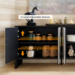 Modern 180 cm Sintered Stone Sideboard with Oak Wood Frame & Adjustable Shelves - thumbnail 5