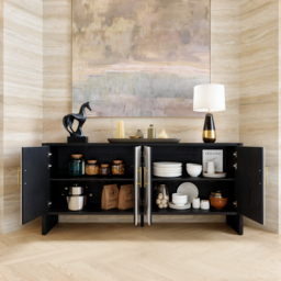 Modern 180 cm Sintered Stone Sideboard with Oak Wood Frame & Adjustable Shelves - thumbnail 4