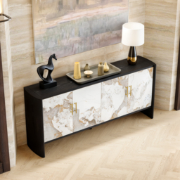 Modern 180 cm Sintered Stone Sideboard with Oak Wood Frame & Adjustable Shelves - thumbnail 3