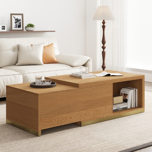 Mordel Extendable Up to 180 cm Rectangle Natural Coffee Table with 2 Drawers - image 1