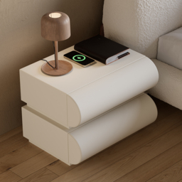 Modern White Leather Smart Bedside Table with Wireless Charger 2 Drawers Bedside Table with USB & Type-C Ports - thumbnail 2