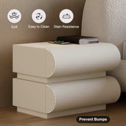 Modern White Leather Smart Bedside Table with Wireless Charger 2 Drawers Bedside Table with USB & Type-C Ports - thumbnail 8