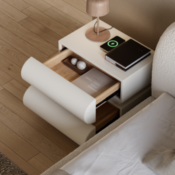 Modern White Leather Smart Bedside Table with Wireless Charger 2 Drawers Bedside Table with USB & Type-C Ports - thumbnail 4