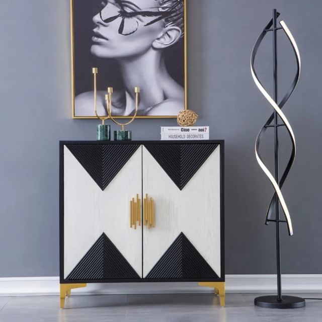 Wovuna Black & White Sideboard Buffet 2 Doors & 3 Shelves Accent Cabinet Gold in Small - image 1