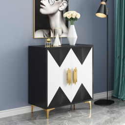 Wovuna Black & White Sideboard Buffet 2 Doors & 3 Shelves Accent Cabinet Gold in Small - thumbnail 2