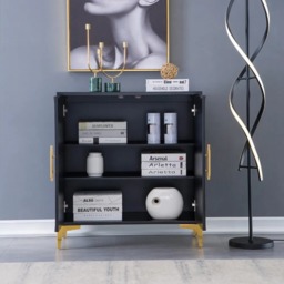 Wovuna Black & White Sideboard Buffet 2 Doors & 3 Shelves Accent Cabinet Gold in Small - thumbnail 6