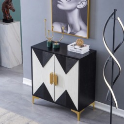 Wovuna Black & White Sideboard Buffet 2 Doors & 3 Shelves Accent Cabinet Gold in Small - thumbnail 9