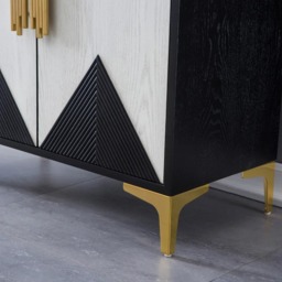 Wovuna Black & White Sideboard Buffet 2 Doors & 3 Shelves Accent Cabinet Gold in Small - thumbnail 8