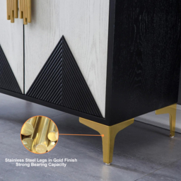Wovuna Black & White Sideboard Buffet 2 Doors & 3 Shelves Accent Cabinet Gold in Small - thumbnail 5