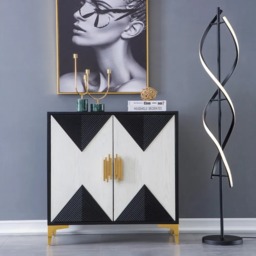 Wovuna Black & White Sideboard Buffet 2 Doors & 3 Shelves Accent Cabinet Gold in Small - thumbnail 1