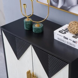 Wovuna Black & White Sideboard Buffet 2 Doors & 3 Shelves Accent Cabinet Gold in Small - thumbnail 7