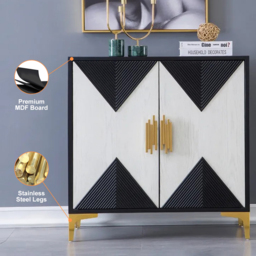 Wovuna Black & White Sideboard Buffet 2 Doors & 3 Shelves Accent Cabinet Gold in Small - thumbnail 4