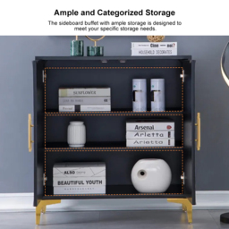 Wovuna Black & White Sideboard Buffet 2 Doors & 3 Shelves Accent Cabinet Gold in Small - thumbnail 3