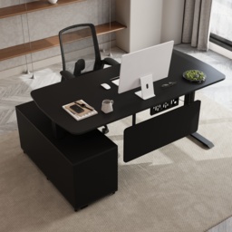L Shaped Executive Office Desk Standing Desktop with 3 Doors & Drawer Black Office Furniture Right Hand (1600mm) - thumbnail 4