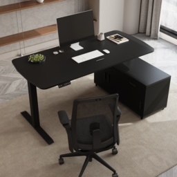 L Shaped Executive Office Desk Standing Desktop with 3 Doors & Drawer Black Office Furniture Right Hand (1600mm) - thumbnail 6