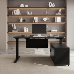 L Shaped Executive Office Desk Standing Desktop with 3 Doors & Drawer Black Office Furniture Right Hand (1600mm) - thumbnail 5