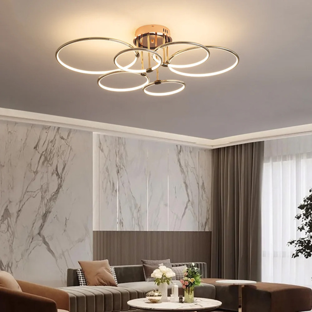 Gold Semi Flush Mount Ceiling Light Circle Acrylic Chandelier 6-Light - image 1