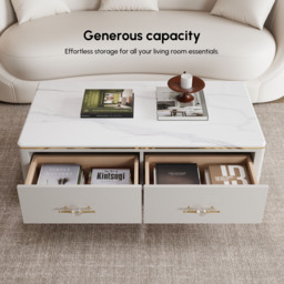 Modern 130 cm White Marble Coffee Table with 4 Drawers - thumbnail 5