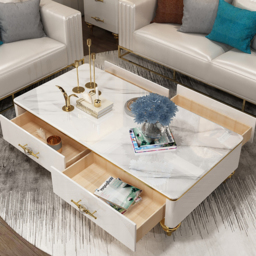 Modern 130 cm White Marble Coffee Table with 4 Drawers - thumbnail 2