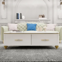 Modern 130 cm White Marble Coffee Table with 4 Drawers - thumbnail 3