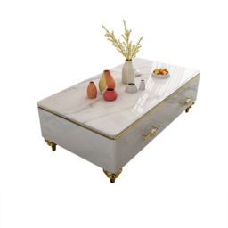 Modern 130 cm White Marble Coffee Table with 4 Drawers - thumbnail 9