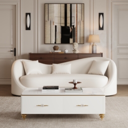 Modern 130 cm White Marble Coffee Table with 4 Drawers - thumbnail 4