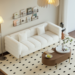 Homary 2000mm Modern White Boucle Upholstered Fluted 3 Seater Sofa for Living Room with pillow - thumbnail 4
