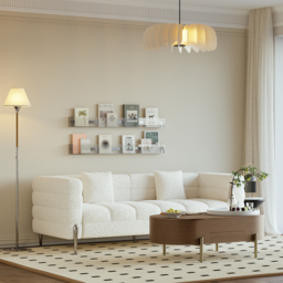 Homary 2000mm Modern White Boucle Upholstered Fluted 3 Seater Sofa for Living Room with pillow - thumbnail 5