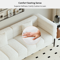 Homary 2000mm Modern White Boucle Upholstered Fluted 3 Seater Sofa for Living Room with pillow - thumbnail 7