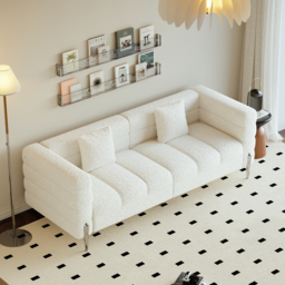 Homary 2000mm Modern White Boucle Upholstered Fluted 3 Seater Sofa for Living Room with pillow - thumbnail 3