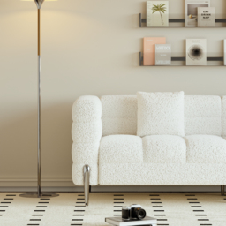Homary 2000mm Modern White Boucle Upholstered Fluted 3 Seater Sofa for Living Room with pillow - thumbnail 6