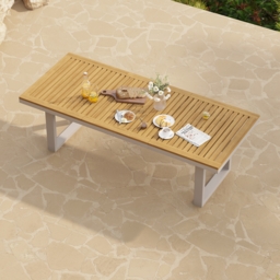 Tevara Rectangle Teak Wood & Aluminium Garden Patio Dining Table Modern Yard & Patio Furniture for 6 - 8 Person - thumbnail 2