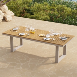 Tevara Rectangle Teak Wood & Aluminium Garden Patio Dining Table Modern Yard & Patio Furniture for 6 - 8 Person - thumbnail 4