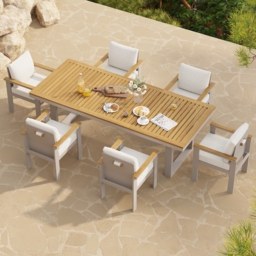 Tevara Rectangle Teak Wood & Aluminium Garden Patio Dining Table Modern Yard & Patio Furniture for 6 - 8 Person - thumbnail 1