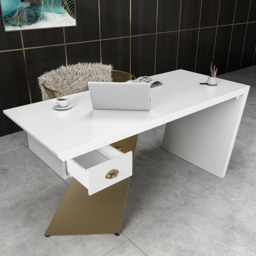 Cabstract Modern White & Gold Office Desk Writing Desk with Drawer Computer Desk (1800mm) - thumbnail 7