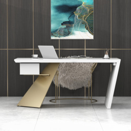 Cabstract Modern White & Gold Office Desk Writing Desk with Drawer Computer Desk (1800mm) - thumbnail 4