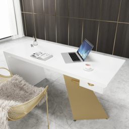 Cabstract Modern White & Gold Office Desk Writing Desk with Drawer Computer Desk (1800mm) - thumbnail 5