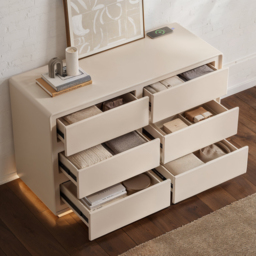 "Haloa Modern 47"" 6-Drawer Matte Warm White Dresser with Light and Charging Station" - thumbnail 3
