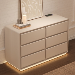 "Haloa Modern 47"" 6-Drawer Matte Warm White Dresser with Light and Charging Station" - thumbnail 2