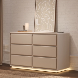 "Haloa Modern 47"" 6-Drawer Matte Warm White Dresser with Light and Charging Station" - thumbnail 1