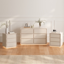 "Haloa Modern 47"" 6-Drawer Matte Warm White Dresser with Light and Charging Station" - thumbnail 6