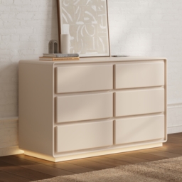 "Haloa Modern 47"" 6-Drawer Matte Warm White Dresser with Light and Charging Station" - thumbnail 4