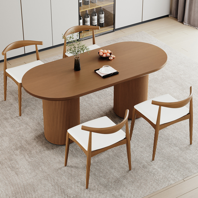 Oval Dining Table Solid Wood for Person Japandi Walnut by Homary