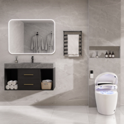 Modern Automatic Toilet One-Piece Elongated Smart Toilet & Bidet with Seat Wall Outlet 1000mm Floating Bathroom Vanity Set