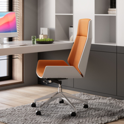 Orange Faux Leather Office Chair Desk Chair with Wheels & Adjustable Height - thumbnail 4