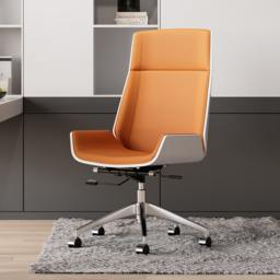 Orange Faux Leather Office Chair Desk Chair with Wheels & Adjustable Height - thumbnail 1