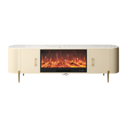 200 cm Modern Beige Electric Fireplace Storage TV Stand Sintered Stone Top with Remote Control - thumbnail 8