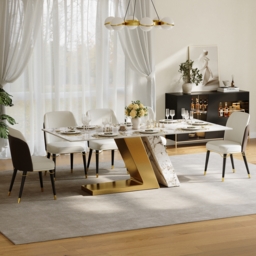Modern 2200mm Rectangle Sintered Stone Dining Table with 8 Chairs in Gold - thumbnail 4