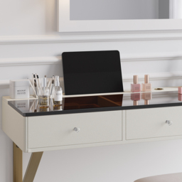 Glass Modern Floating Dressing Table with Tempered Top & Drawers Wall Mounted Beauty Station - thumbnail 5